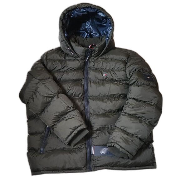 Tommy Hilfiger Men’s XXL Hooded Puffer Jacket – Olive Green, Down Alternative - Picture 1 of 14